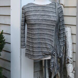 W5 for Anthropologie Grey White Stripe Side Tie Waist Knit Long Sleeve Tee Sz S